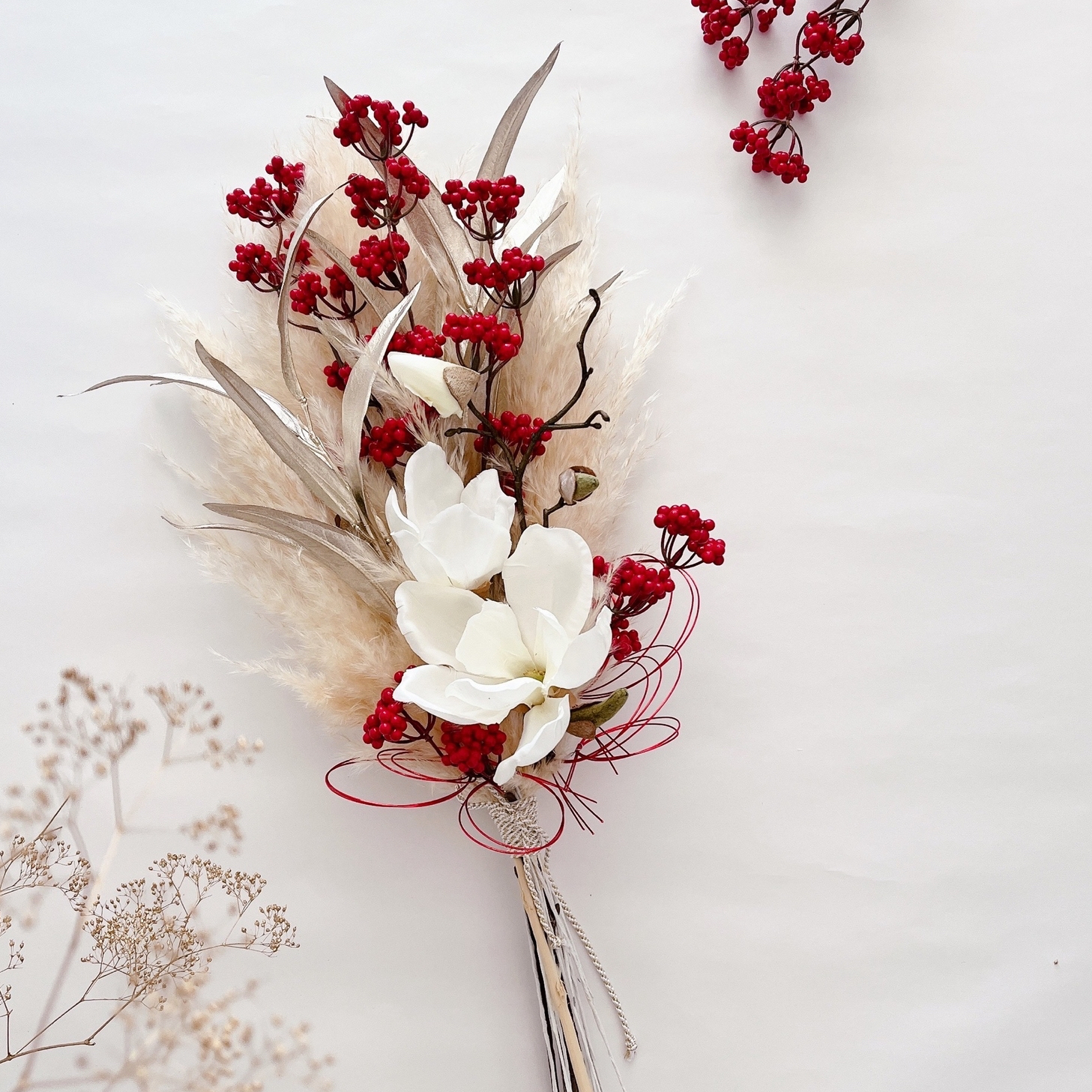 パンパスグラスと白木蓮の赤い実ブーケ □ドライフラワー□ 和装