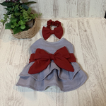 犬服　春夏ガーゼのふりふりワンピース🎀大きな赤いりぼん