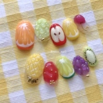 ⳹特集掲載⳼ ◎ フルーツ 果物 くだもの 食べ物 フード ちゅるん 夏 ネイル ネイルチップ いちご りんご ぶどう キウイ グレープ レモン オレンジ パイン