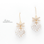 リボンとパールハート(763) ピアス/イヤリング/ノンホールピアス/樹脂ピアス