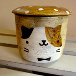 *つちはしふみこ＊ミケネコのフタ付カップ＊茶