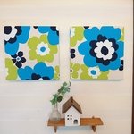 大きなお花(水色)のファブリックパネル 30×30cm 2枚セット