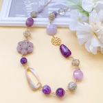 パープル✳︎ベージュ✳︎お花ののロングネックレス
