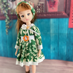 復刻版初代リカちゃんサイズミニ丈レトロワンピース(vert clair)ターバン付き２点セット