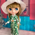 ロング丈レトロワンピース(vert clair)ネオブライスサイズ帽子付き２点セット