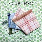 ハンカチ 20×20 色選択 ステッチチェック ダブルガーゼタオル 640