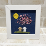 【送料無料】刺繍　フレーム　インテリア　トイプードル　お花見　夜桜　満月
