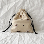(白×茶)アネモネ刺繍の巾着袋