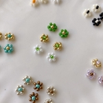 片耳用　一粒ピアス　花　ピアス　イヤリング　春　ハンドメイドアクセサリー　金属アレルギー対応　樹脂　グリーン　ターコイズ　ゴールド　シルバー　レトロ　ナチュラル　フレンチガーリー