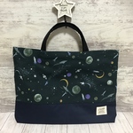 レッスンバッグ　絵本バッグ☆レトロな宇宙柄　ギャラクシー　ダークグリーン