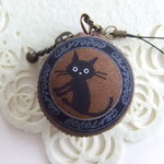 黒猫◎茶系2/マカロンコインケース(マカロンポーチ)ストラップ付
