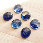 6個 ガラスカボション 13mm 丸 青ラメ ストライプ ボーダー クリア