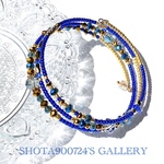 💙［再販3］湘南海岸からの贈り物🎁💙　青×ゴールド　３連　コイルブレスレッド　ブルー　ゴールド　スワロフスキー　