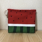 【再販】赤いスイカ ハンドメイド　小さな巾着　コップ入れ　便利巾着
