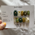 ネイルチップ...green×gold×🌼