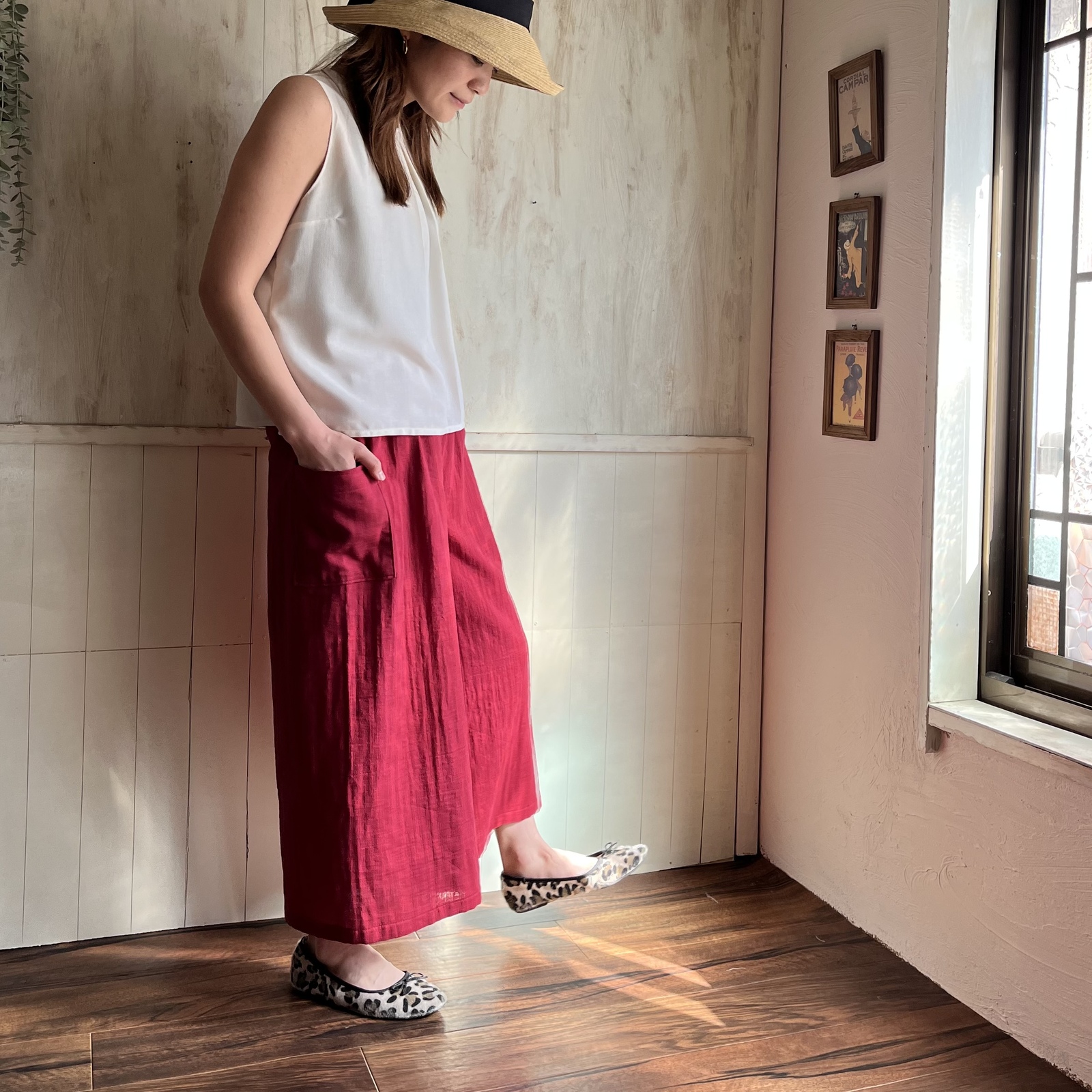 ガーゼ ワイドパンツ 赤 - H&J Gallery | minne byGMOペパボ