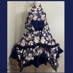 1点物*着物風 ホルターネック ドレスセット ワンピース＆2段フリルスカート★和柄 桜 ネイビー 紺レース(即納品)