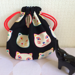 再販☆まん丸ミニ巾着(猫顔、黒）