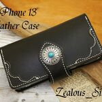 nhsk78310さま専用 iphone13 アイフォン13 ターコイズ コーナー額パーツ ハンドメイド 姫路レザー レザーケース ブラック