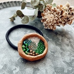 wood × ビーズ刺繍【ヘアゴム・green】