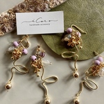 purple💜wood &gold♢earring or pierce