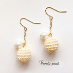 つぶつぶパール×コットンパールの2連ピアス・イヤリング