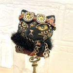 miniフェイクレザー猫ブローチ 黒猫×キーメイカー