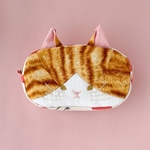 猫のお顔太巻きポーチ 茶白ハチワレ チェリー
