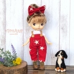 ☆THIERRY☆モンストドール着せ替えお洋服 赤　星サロペット　ヘアーリボン　《別売サンバイザー》