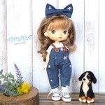 ☆THIERRY☆モンストドール着せ替えお洋服 ブルー　星柄サロペット　ヘアーリボン　《別売サンバイザー》