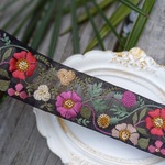 新色追加⭐インド刺繍リボンno.101 (25cm・紫のお花入り・黒オーガンジー・チロリアンテープ・ハンドメイド素材)