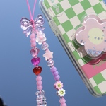 スマホストラップ　ビーズストラップ　ピンク　リボン🎀
