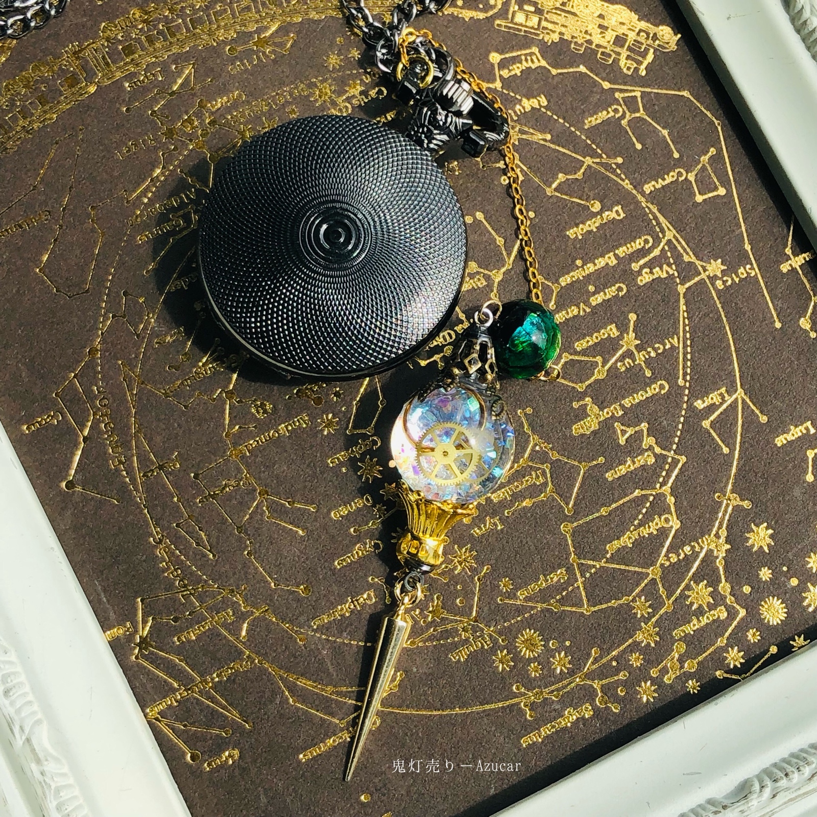 ☆蓄光懐中時計☆天体魔法使いの月の満ち欠け(白銀ランタン付き