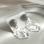 イヤリング/ピアス　クリアアクリルパーツ　× ミントブルーマーブルアクリルカボション イヤリング　ピアス
