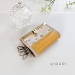 スマートキー＆カードが入るキーケース 白毛×箔ゴールドハラコ本革＆イエロー色本革♬︎Dカン&ストラップオプション