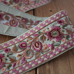 再販未定【60㎝カット済み】シルク　刺繍リボン【スプリンググリーン】インド刺繍リボン