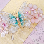 （A）水浅葱の蝶と桜のバレッタ（hair ornaments of butterfly ＆ flower〜spring aqua〜）