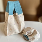 ＊エコバッグと巾着のセット＊ 布エコバッグ　小さめ＊【マチ15㎝】　しじみ巾着ミニサイズ   花の刺繍 キュートカラー