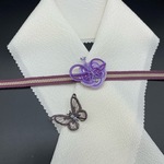 0290半襟&帯留め付き帯締め 正絹✨刺繡オーガンジー蝶々