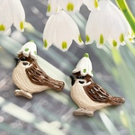 スズメのおめかしブローチ〈鈴蘭水仙〉