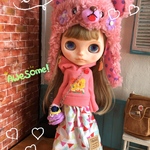 ピンクくま帽子　トータルコーデセット【ネオブライス】元気コーデ　レトロアニマル