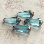 【20x9㍉ 4個】 ロングドロップビーズ＊turquoise blue & metalic brown ＊ターコイズブルー＊青＊チェコビーズ＊しずく
