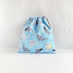 20×20     巾着　コップ袋　　サメ　スカイブルー　魚