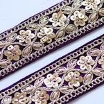 インド刺繍リボンᢂgota刺繍【パープル】インド刺繍/刺繍リボン/リボン/シルクリボン/トリム/ブレード/ジャガードリボン/チロリアンテープ/レース/チュール
