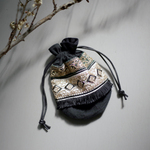 インド＆スペインブレード巾着ポーチ　刺繍　フリンジ　スパンコール　ゴールド　グリーン　アクセサリーポーチ　小物入れ