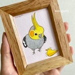 オカメちゃんミニ原画　プンプンオカメちゃん（ノーマルオカメインコ、アヒル、ベビーピンク）