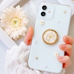 全機種対応　✳︎きらきらマーガレットのスマホケース✳︎ iPhoneケース　リング付き　リング　ドライフラワー　ホワイト　白　マーガレット　Androidケース　花　ゴールド　かわいい　パール