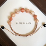 天然石＊ピンクアベンチュリン＊ブラックオニキス＊桜ベージュ＊コード編み＊シンプル＊ブレスレット
