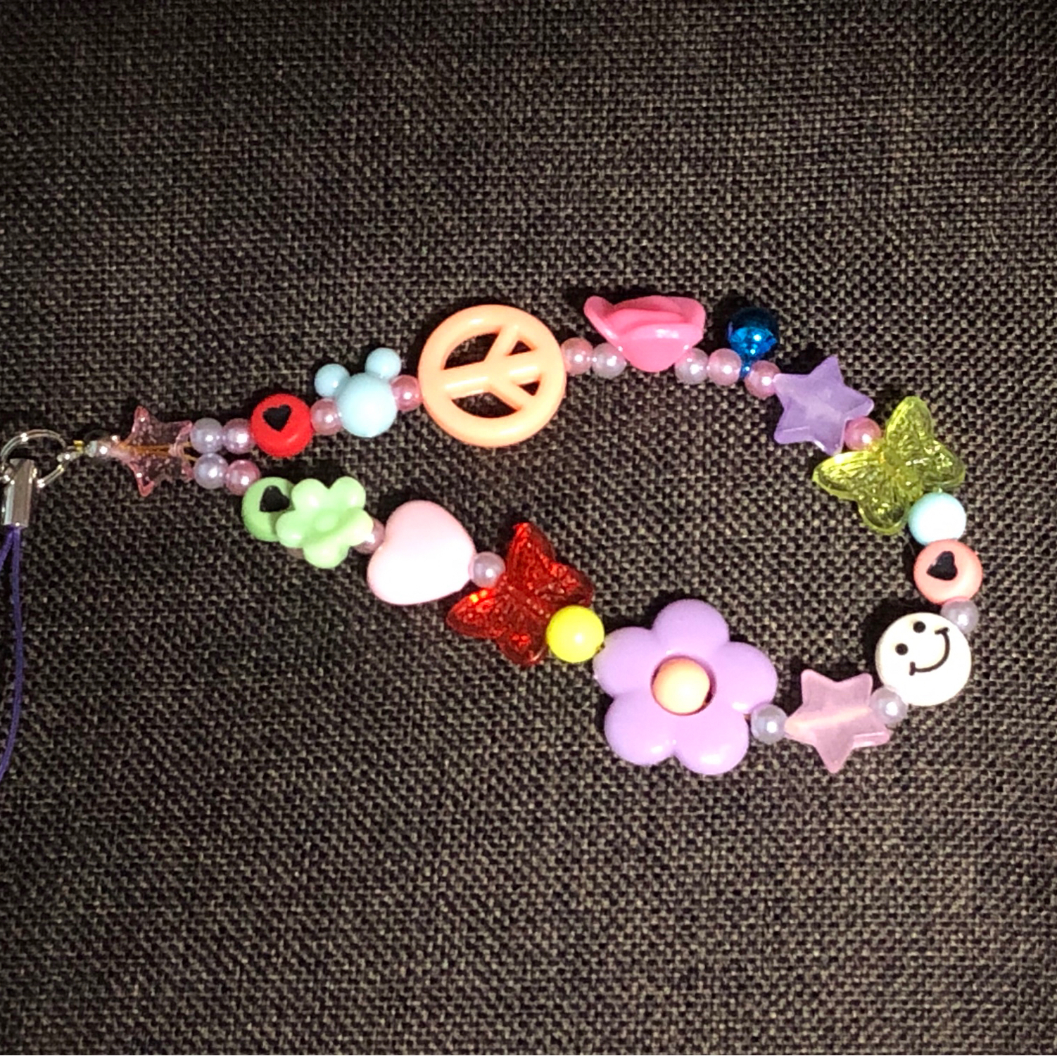 【s-61】ビーズストラップ スマホ❁ニコちゃん カラフル 個性的古着韓国 s-61】ビーズストラップ スマホ❁ニコちゃん カラフル 個性的