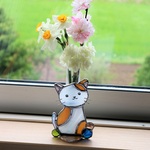 ステンドグラス・にゃんこの一輪挿し